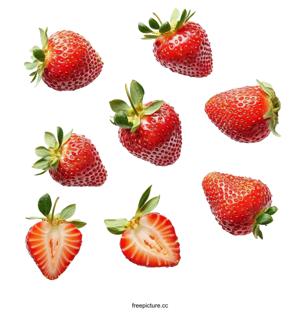 [Transparent Background PNG]Fresh Strawberries Arranged in a Creative Pattern