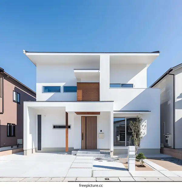 Modern White House Exterior With Wooden Accents