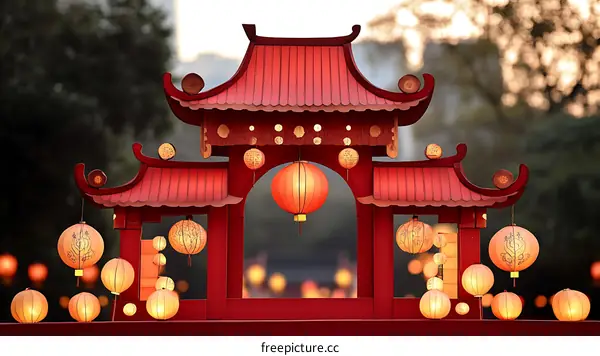 Traditional Chinese Archway Decorated with Lanterns