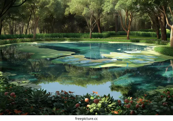 Tranquil Forest Pond with Lush Greenery