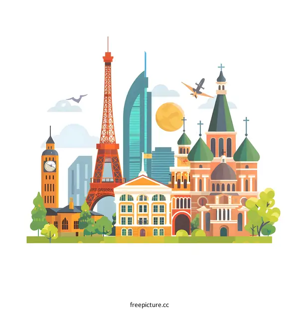 Famous Landmarks Illustration, World Travel Destinations