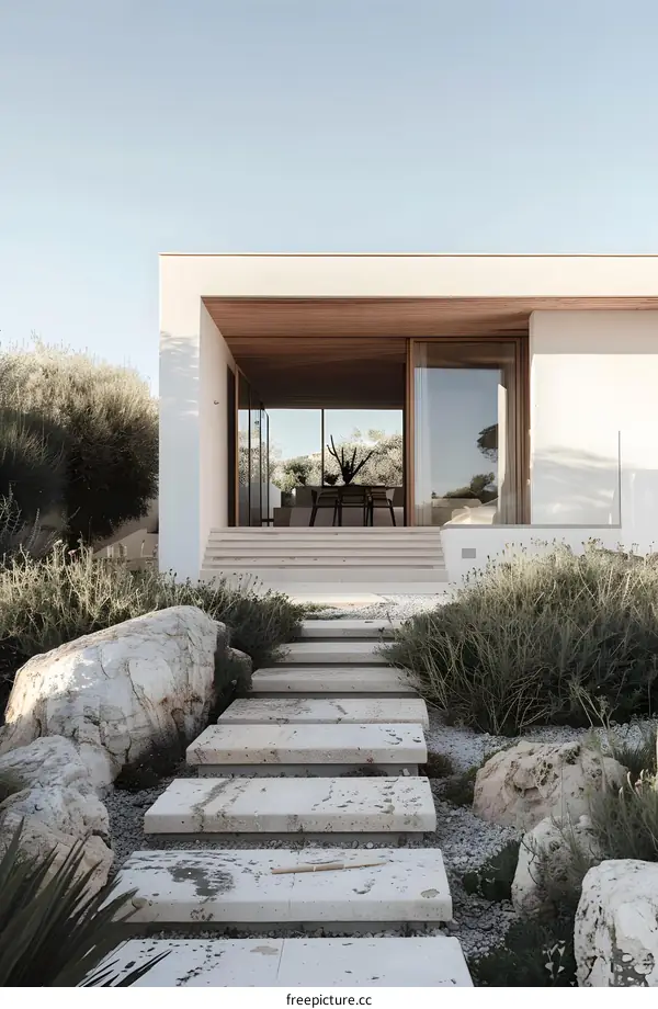 Modern House With Stone Steps Leading To Front Entrance