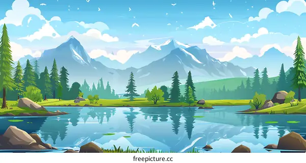 Mountain Landscape with Lake and Forest