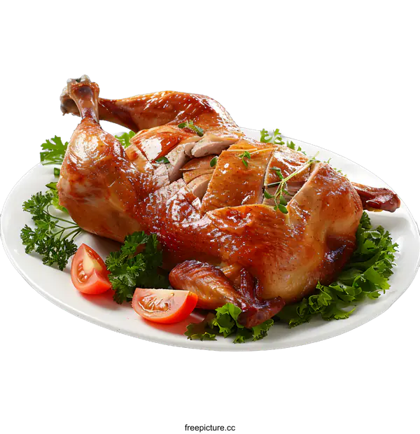 [Transparent Background PNG]Roasted Chicken on White Plate