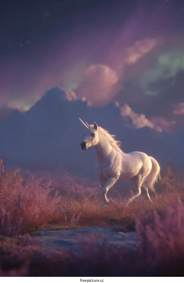 Majestic White Unicorn in a Vivid Mountainous Landscape