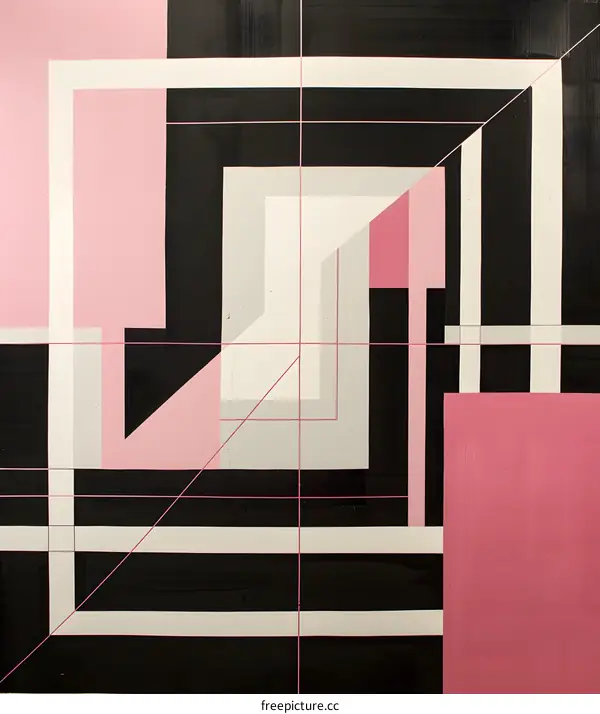 Abstract Geometric Pattern in Pink, Black and White