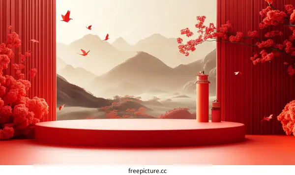 Red Chinese Style Scene Display Platform