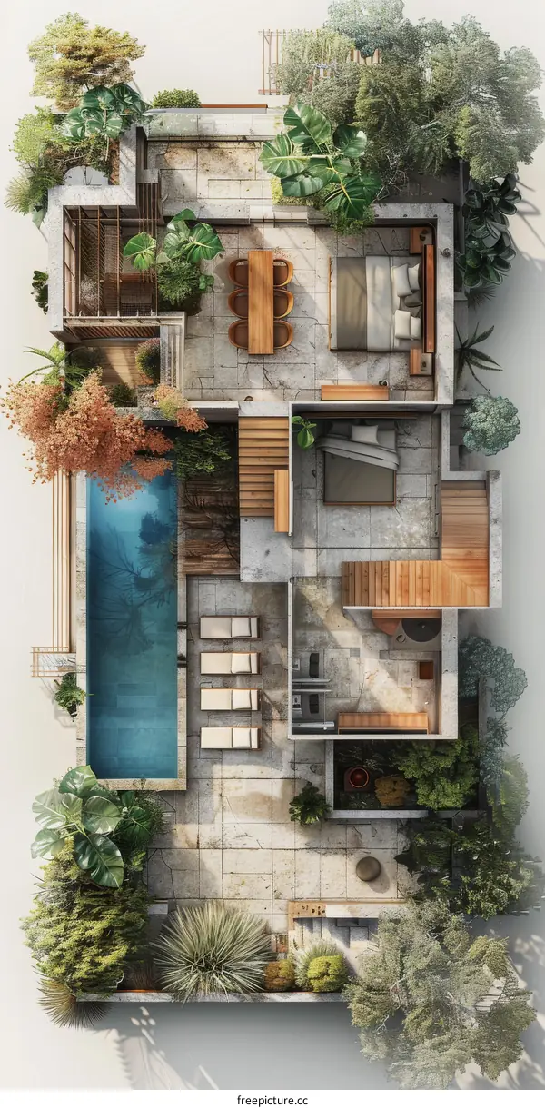 Modern House Plan with Lush Landscaping