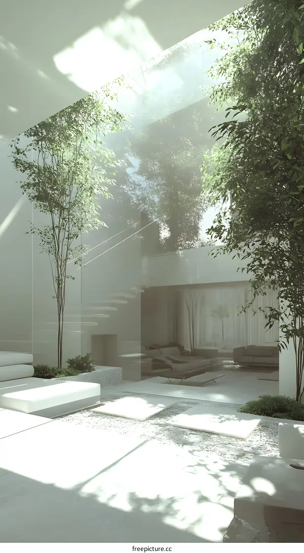 Minimalist Interior Design with Glass Ceiling and Greenery