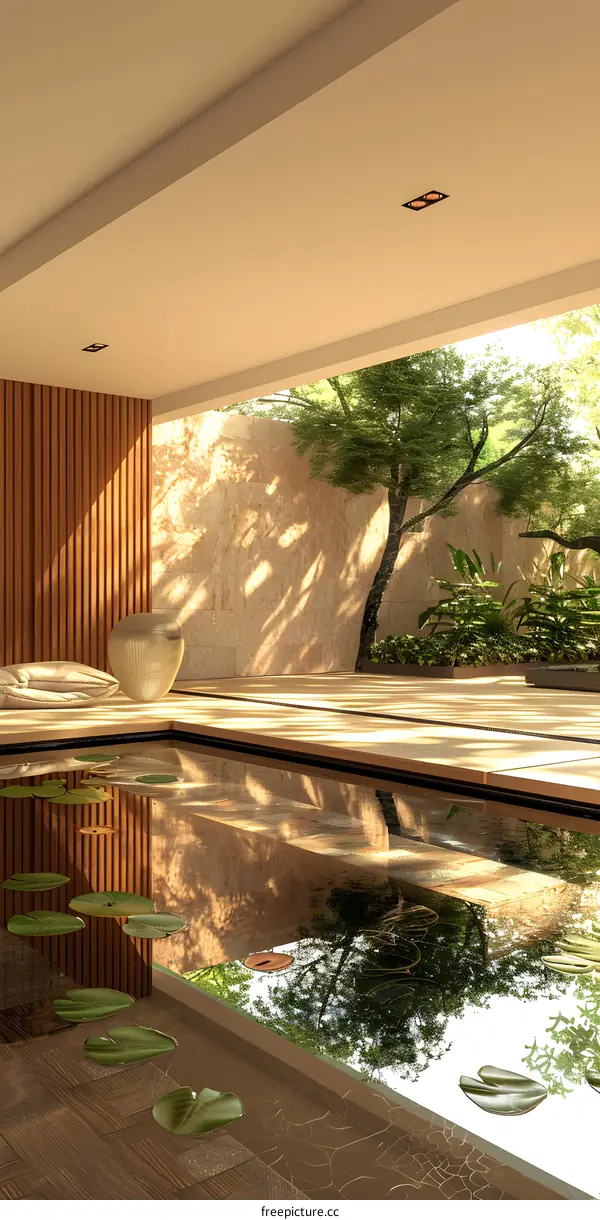 Indoor Zen garden with reflection pool