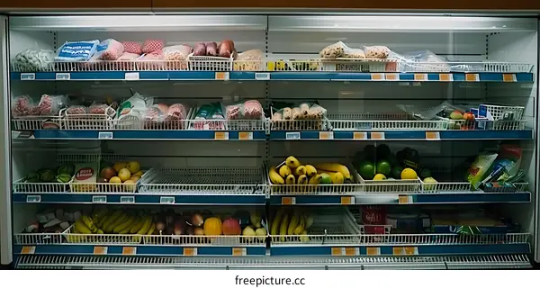 Refrigerated Food Display In A Grocery Store
