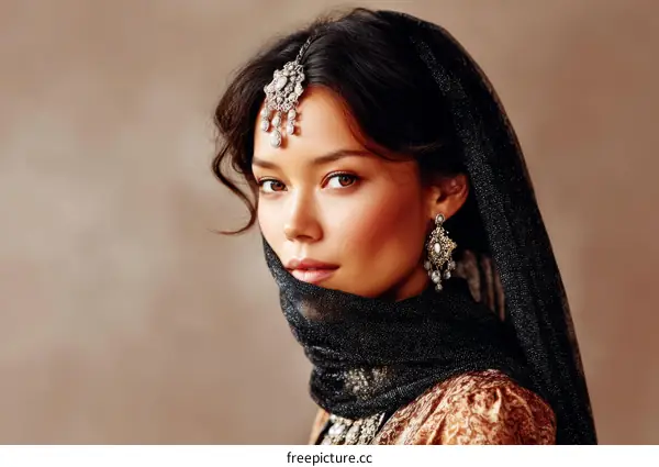 Asian Woman in Traditional Indian Attire