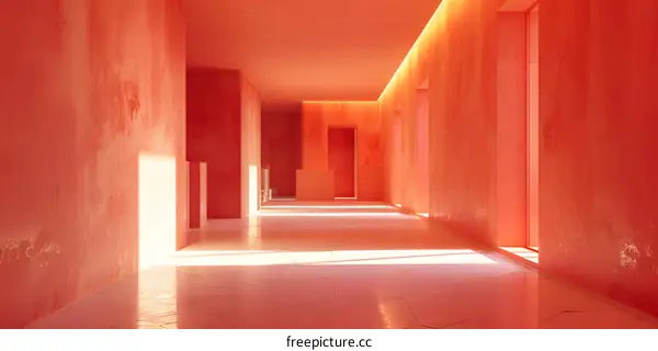 liminal space with pink walls and tiled floor