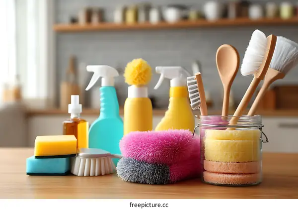 Kitchen Cleaning Supplies and Utensils Collection