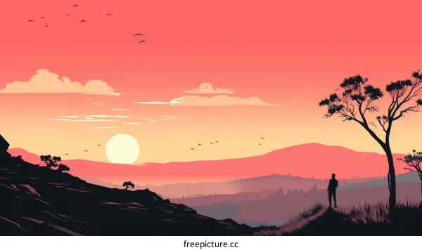 Man on a hill looking at the sunset