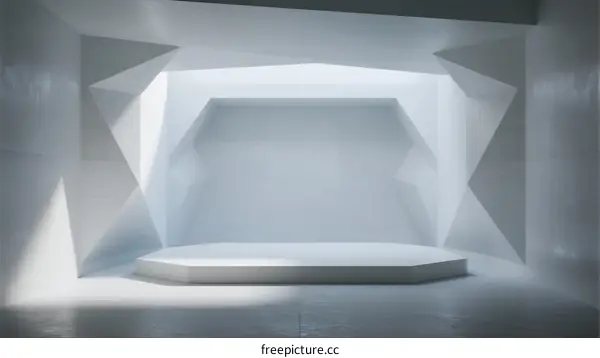 Minimalist Geometric White Room with Central Platform