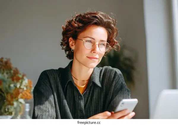 Woman using a smartphone in a modern interior