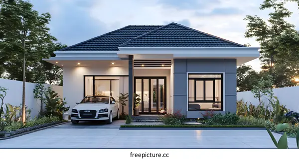 Modern Single Story House Design With Front Yard