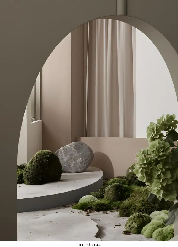 Minimalist Interior Design with Moss and Stone