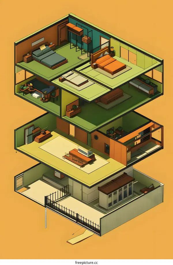 Layered Illustration of a Modern Home Interior