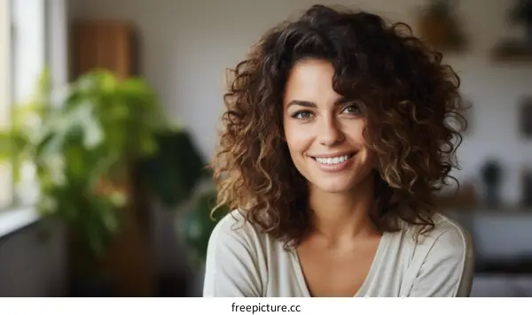 Portrait of a smiling young woman with curly hair