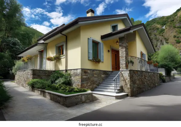 Charming Yellow House with Stone Accents
