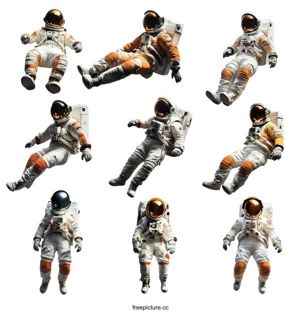 [Transparent Background PNG]Astronauts in Space Suits in Various Poses