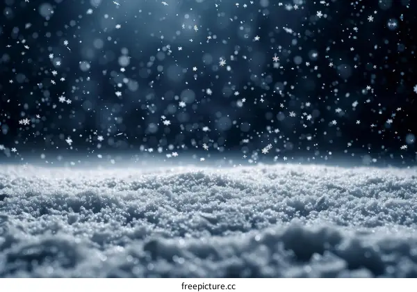 A winter wonderland of snowflakes falling on a snow covered field
