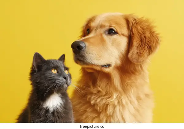 Two Adorable Pets Against a Bright Yellow Background