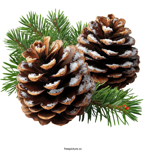 [Transparent Background PNG]Snowy Pine Cones and Fir Branches
