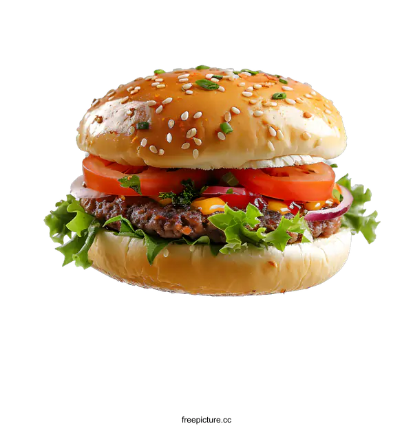 [Transparent Background PNG]yummy hamburger with fresh ingredients