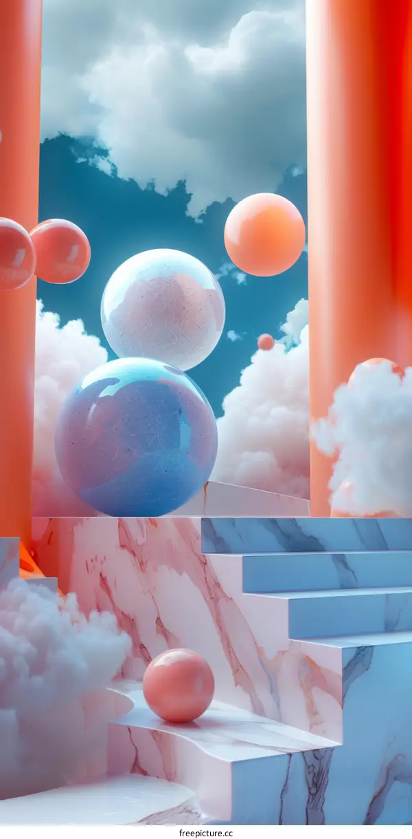 Abstract Colorful Geometric Scene with Floating Spheres