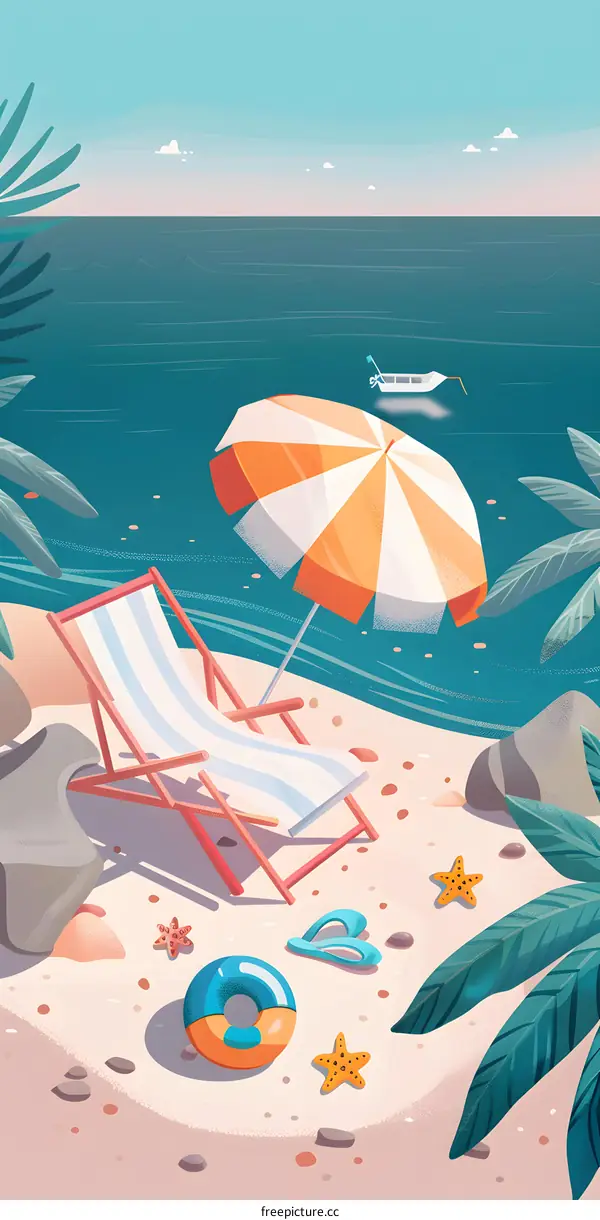 Summer Beach Vacation Illustration with Palms