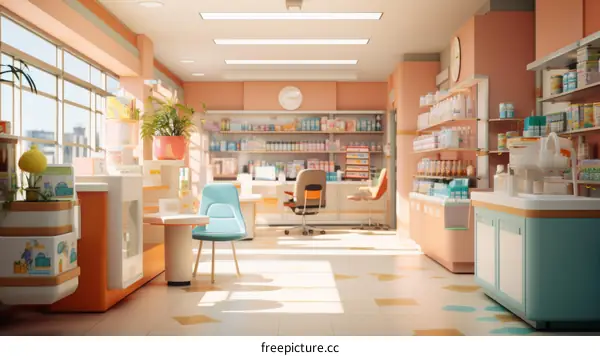 An illustration of a pharmacy interior