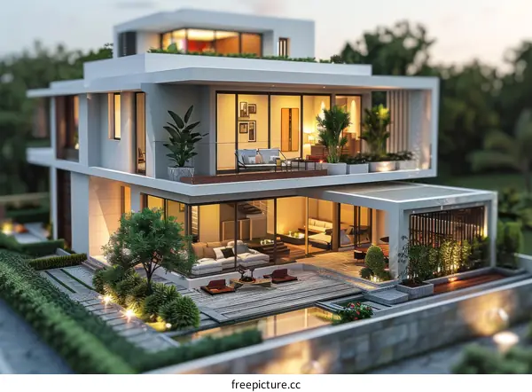 Modern Luxury House Exterior Design Illustration