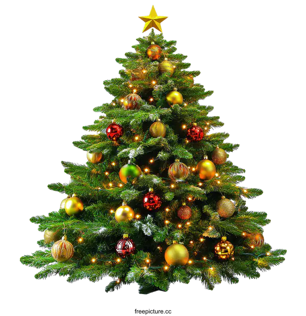 [Transparent Background PNG]Christmas Tree Decorated with Ornaments and Lights
