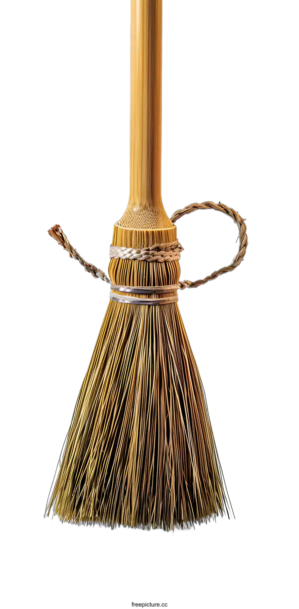 [Transparent Background PNG]Close Up of a Broom with a Wooden Handle