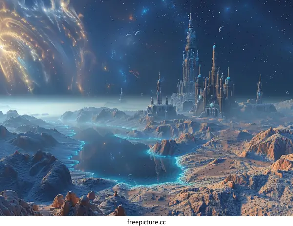 Alien Landscape with Castle and City
