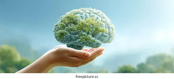 Mindful Growth: Brain Tree in Hands