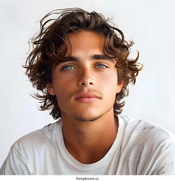Young Man with Blue Eyes and Freckles
