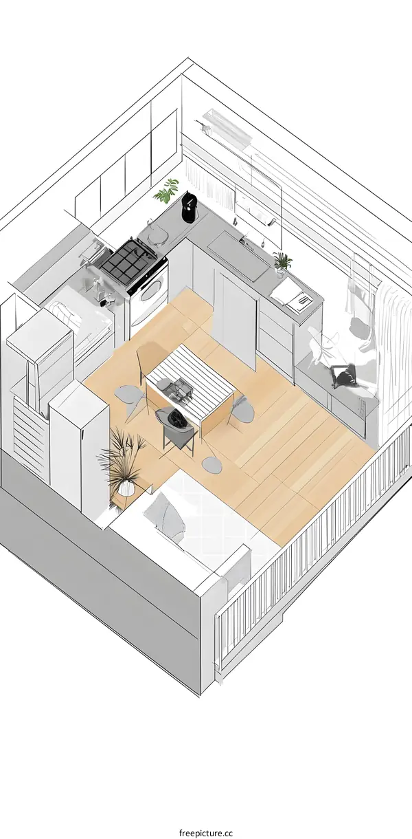 Modern Kitchen and Living Room Interior Design Plan