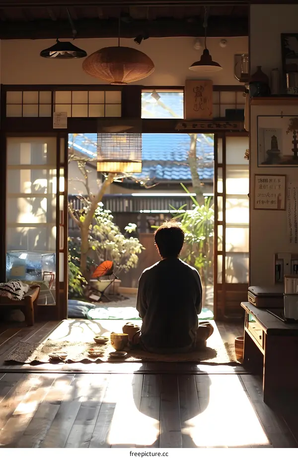 Man Meditating in a Japanese Home