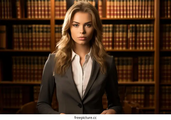 Portrait of a young female lawyer standing in a library