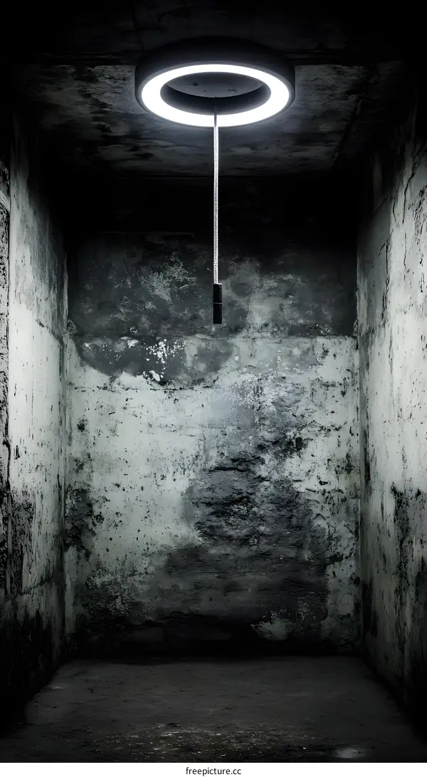 Dark Concrete Room With Circular Light Fixture