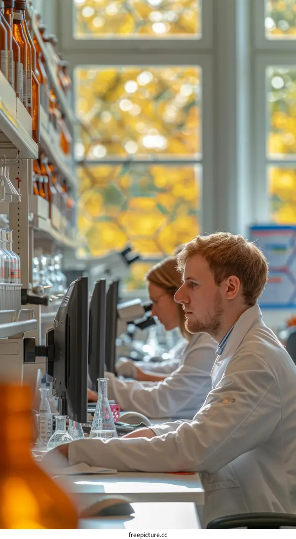 Two scientists are working in a laboratory