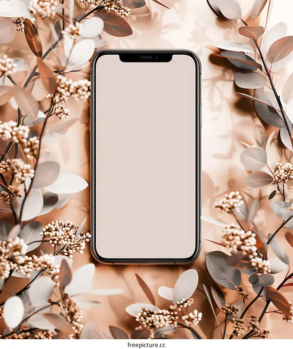 Mockup Smartphone with Brown Floral Background