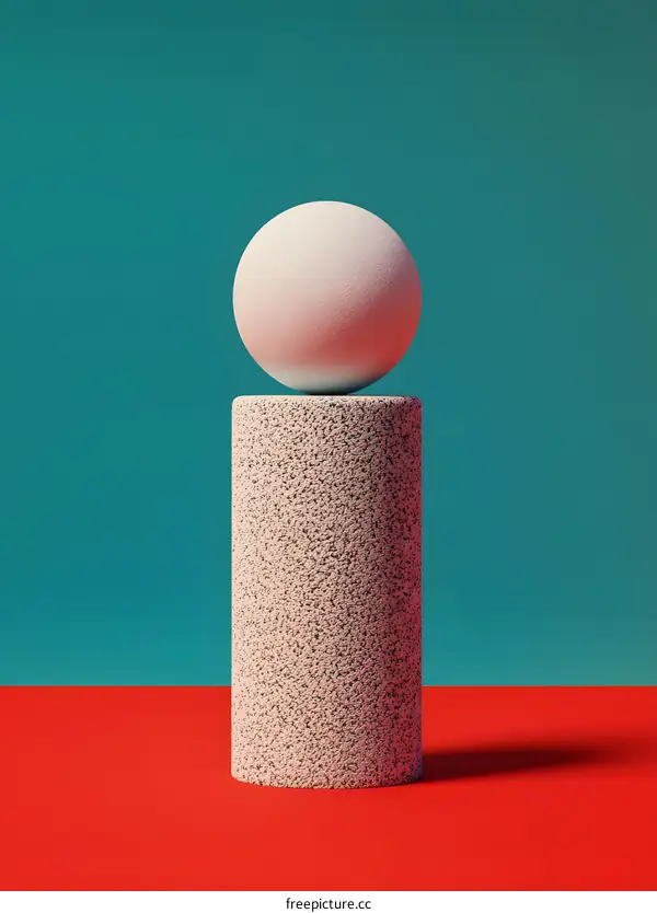 Abstract 3D Render Of Sphere On Cylinder On Red And Blue Background