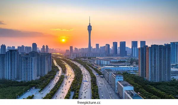 Sunrise over the Modern City Skyline