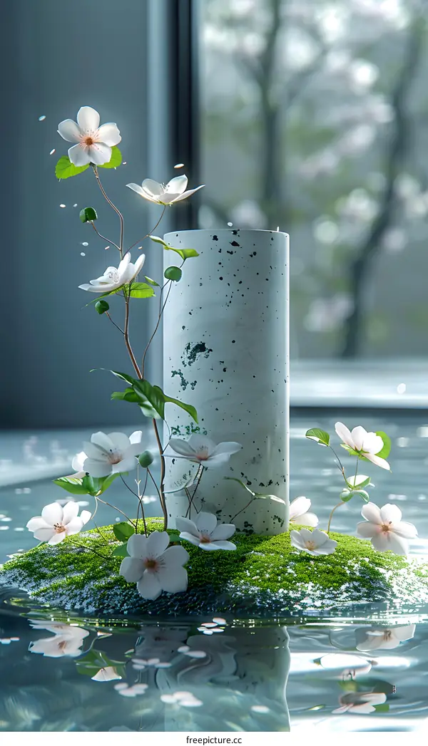 White Flowers with Vase on Water