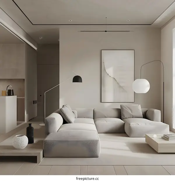 Minimalist Modern Living Room Interior Design With Beige Sofa